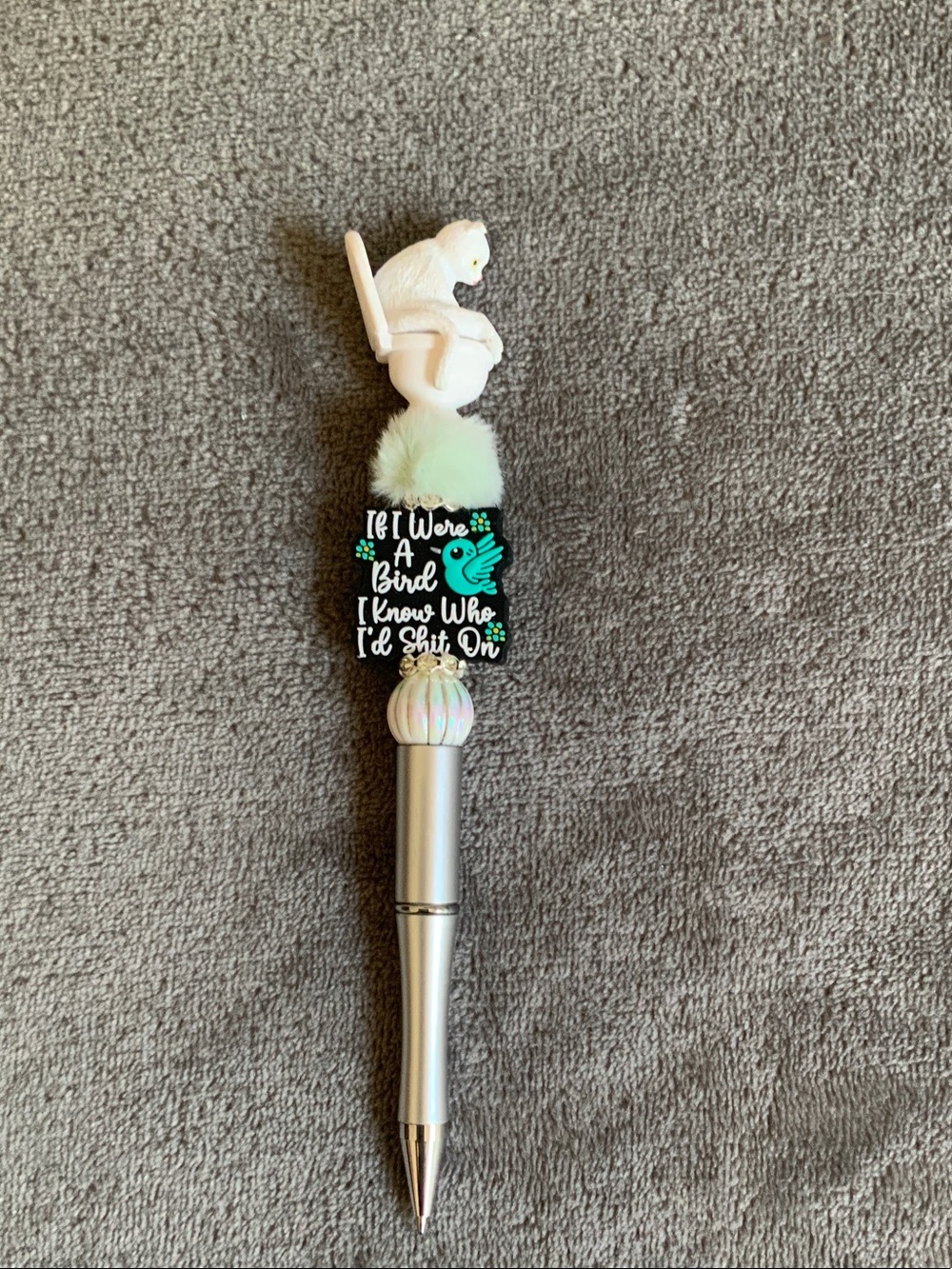 Novelty Cat Topper Ballpoint Pen - Mint, Black, Silver